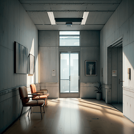 AI generated: hyperrealistic photograph of the interior of a hallway of a building in which you can see a wall wit...