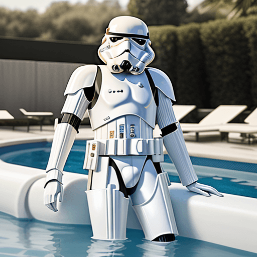 AI generated: a stormtrooper in a luxury pool