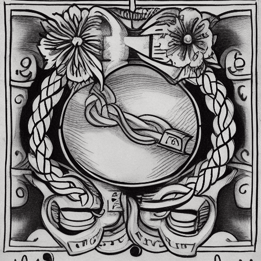 AI generated: Draw a traditional tattoo with a simple oval rope border. Inside the rope border is a dark silhouett...