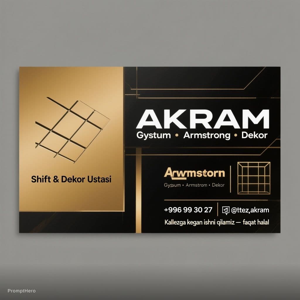 AI generated: Design a modern professional business card for a ceiling installation 
and decoration master.

STYLE...