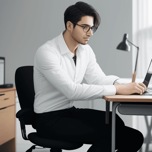 AI generated: A male entrepreneur sitting on a chair with his hands on his desk, thinking creatively, his clothes ...