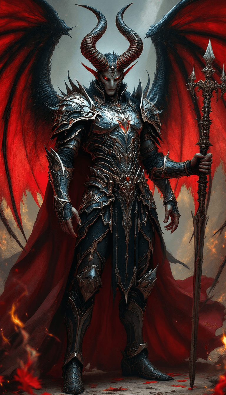 AI generated: Male lucifer demon in beauty armor.
Many detailled, accessories, King, heel, 