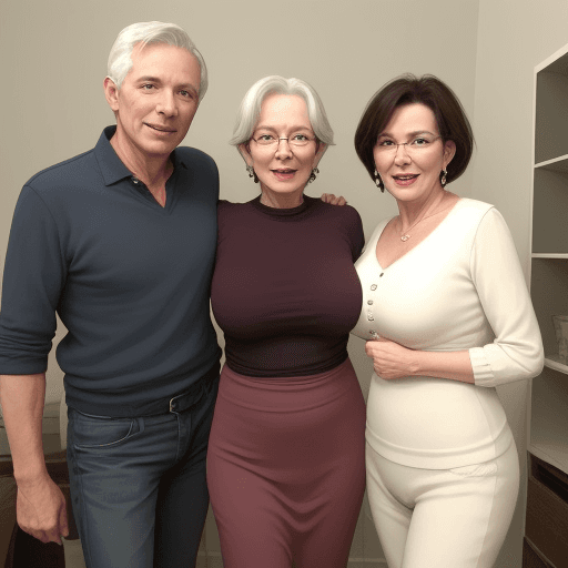 AI generated: photo of a mature woman with cuckold husband and friend ready to form a trio
