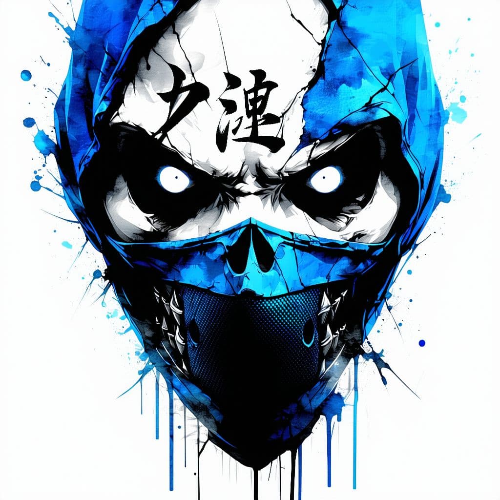 AI generated: Sub Zero from Mortal Kombat, skull face, cold white dull lifeless eyes, very scary character, close-...
