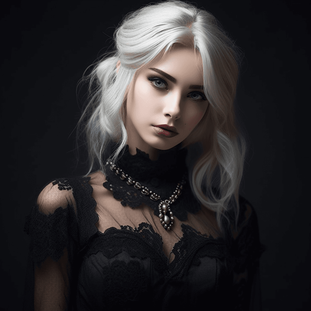 AI generated: a woman with blonde hair wearing a black dress, fantastic details full face, victorian gothic lolita...