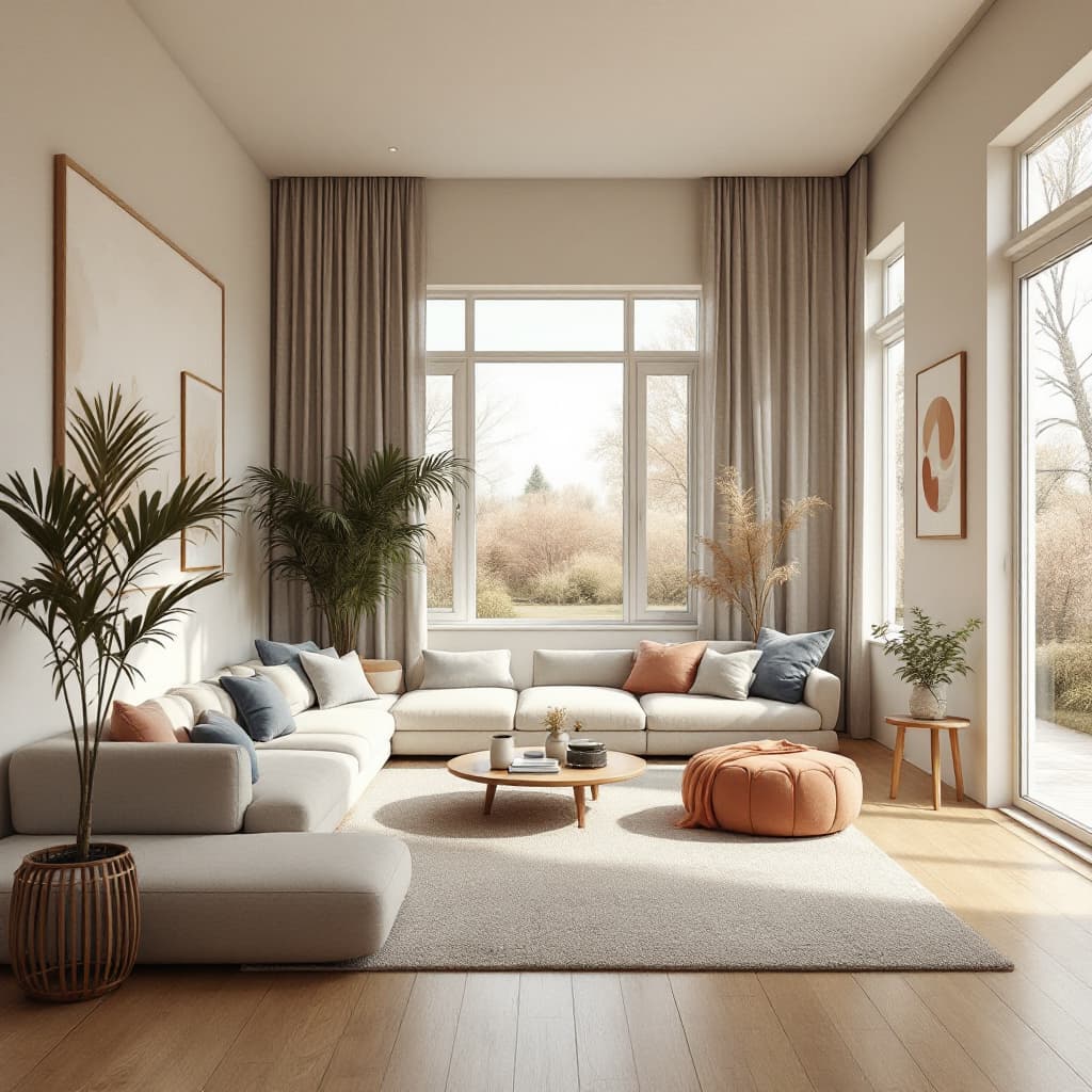 AI generated: High resolution photography interior design, dreamy sunken living room conversation pit, wooden floo...