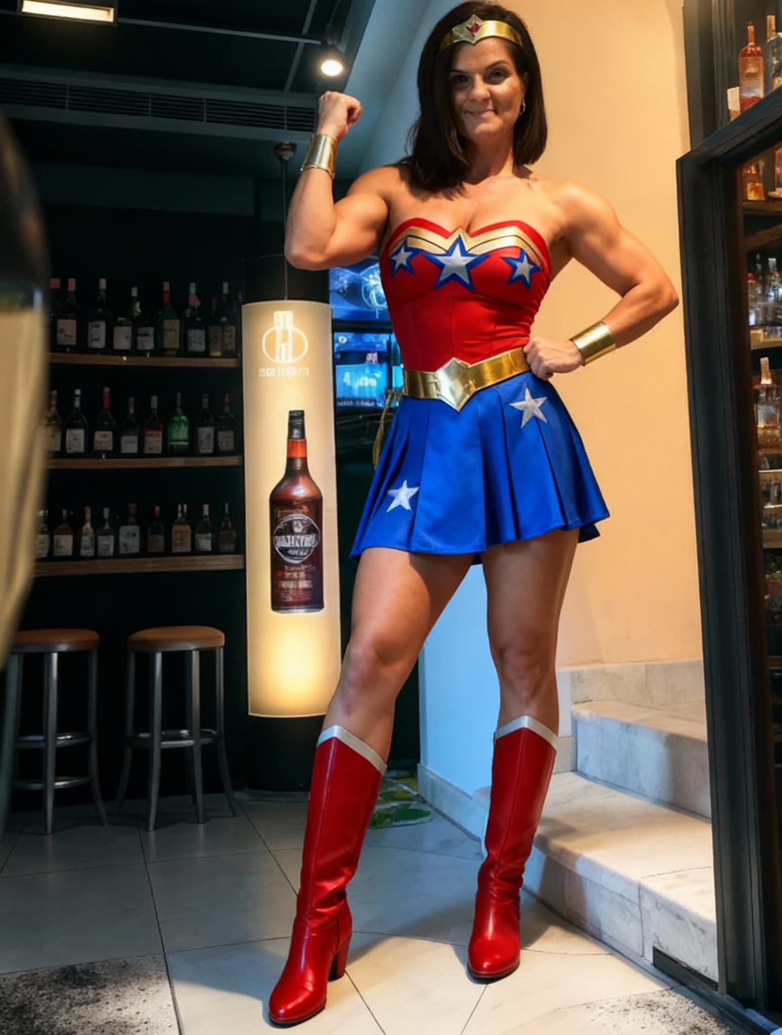 AI generated: Wonder women super heroin in her costume looking incredible and showing her amazing fit body