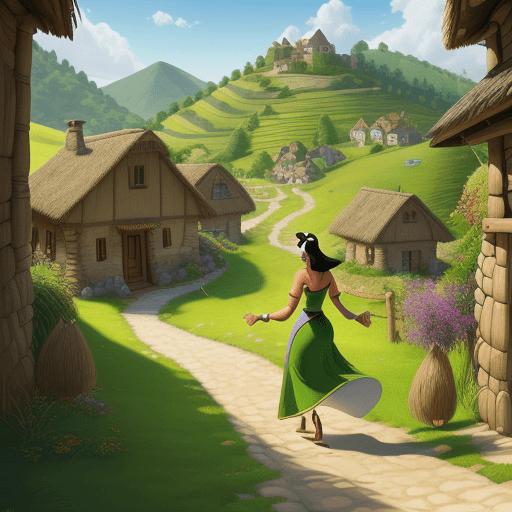 AI generated: Hyper realistic emperor's new groove art style, Pacha's village, hills, serene landscape, bright sun...