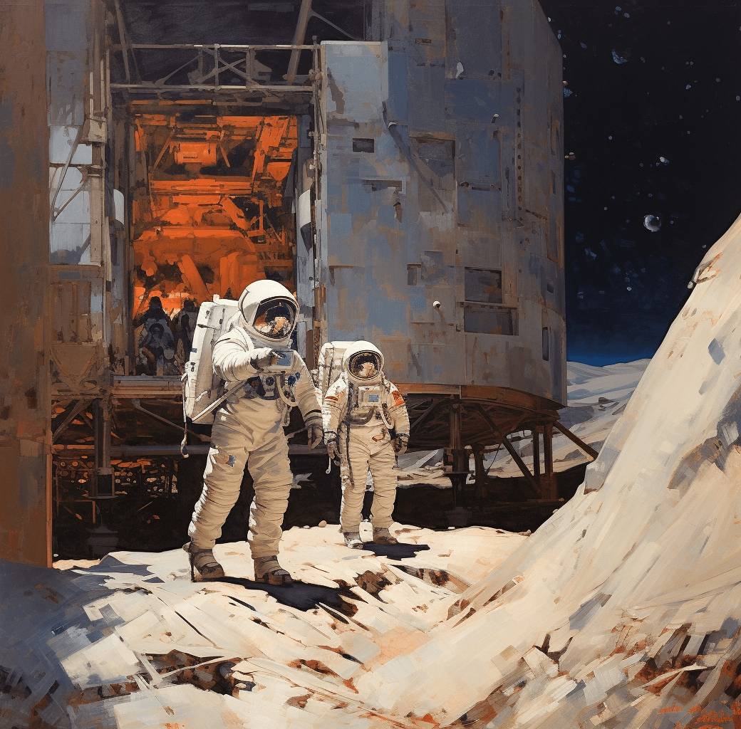 AI generated: obama's astronauts look out from the moon to see what is happening outside, in the style of robert b...