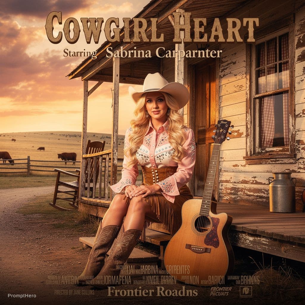 AI generated: New 8k Lifelike Photorealistic created image of a New concept movie poster about a country singer in...