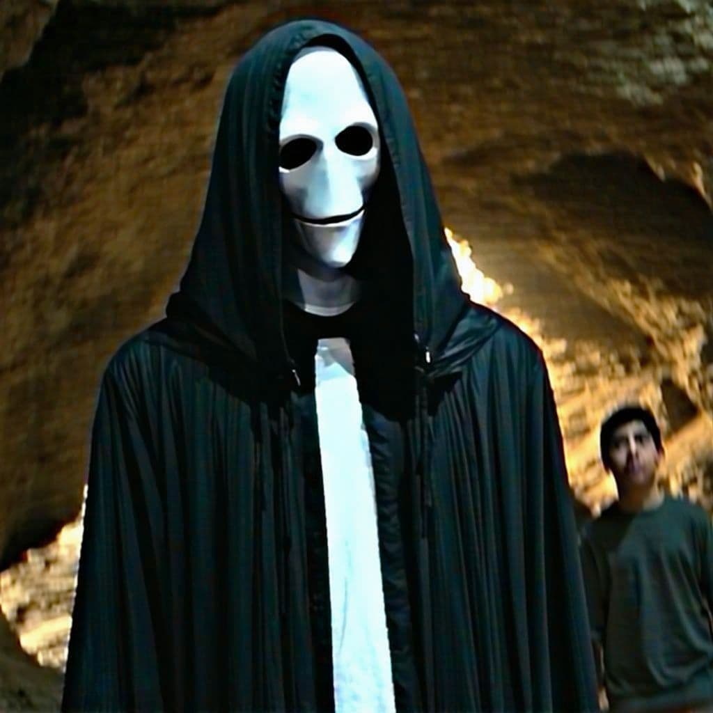 AI generated: josh barraclough, zach king in a cave, slenderman, birth, heroes, masters, low quality.