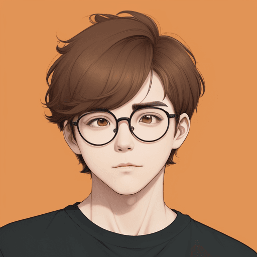 AI generated: Create a portrait of a young man with round glasses and short brown hair in the style of Chris-Chan'...