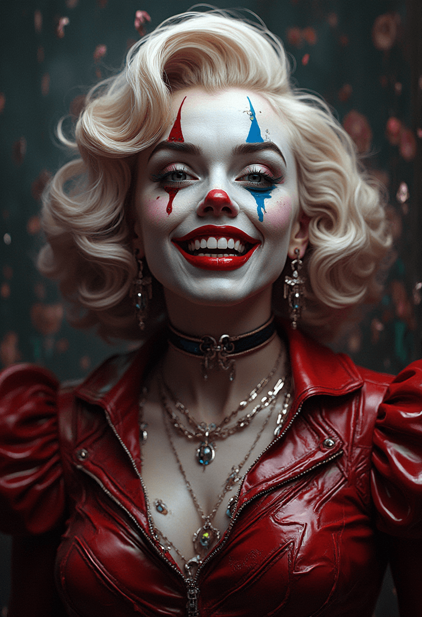 AI generated: portrait of Marilyn Monroe as a harley quinn. intricate abstract. intricate artwork. by Tooth Wu, wl...