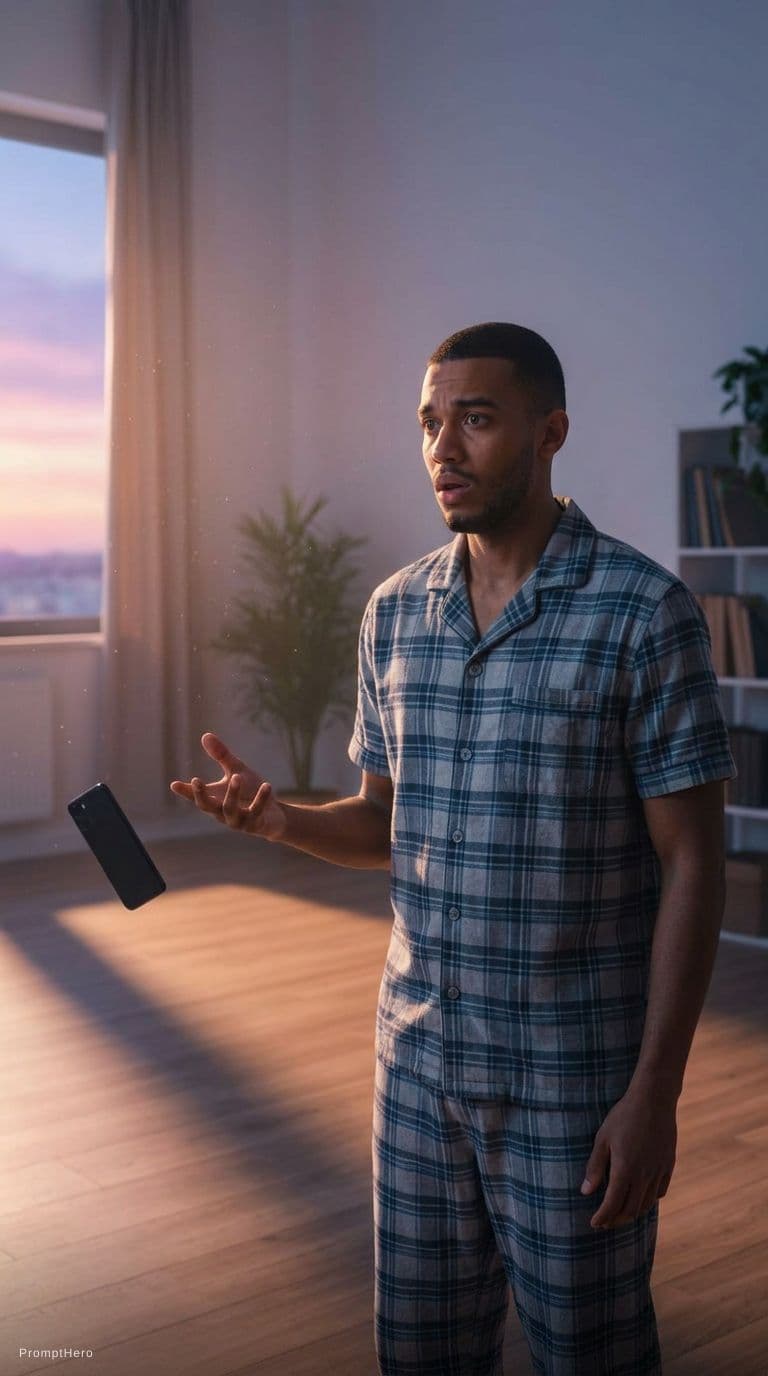 AI generated: I want to change the day to a sunrise, and the shirt to a pajamas  