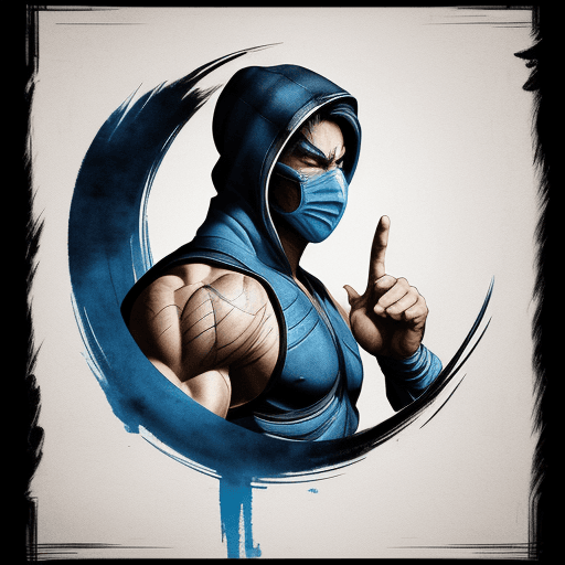 AI generated: 
Sub Zero from Mortal Kombat, ink artistic conception, with typography elements, abstract, complemen...