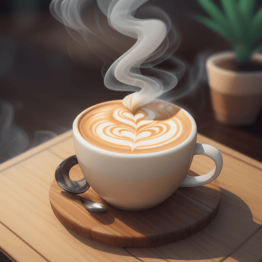 AI generated: A captivating 3D render of a latte, artfully placed on a wooden board, surrounded by an intricately ...