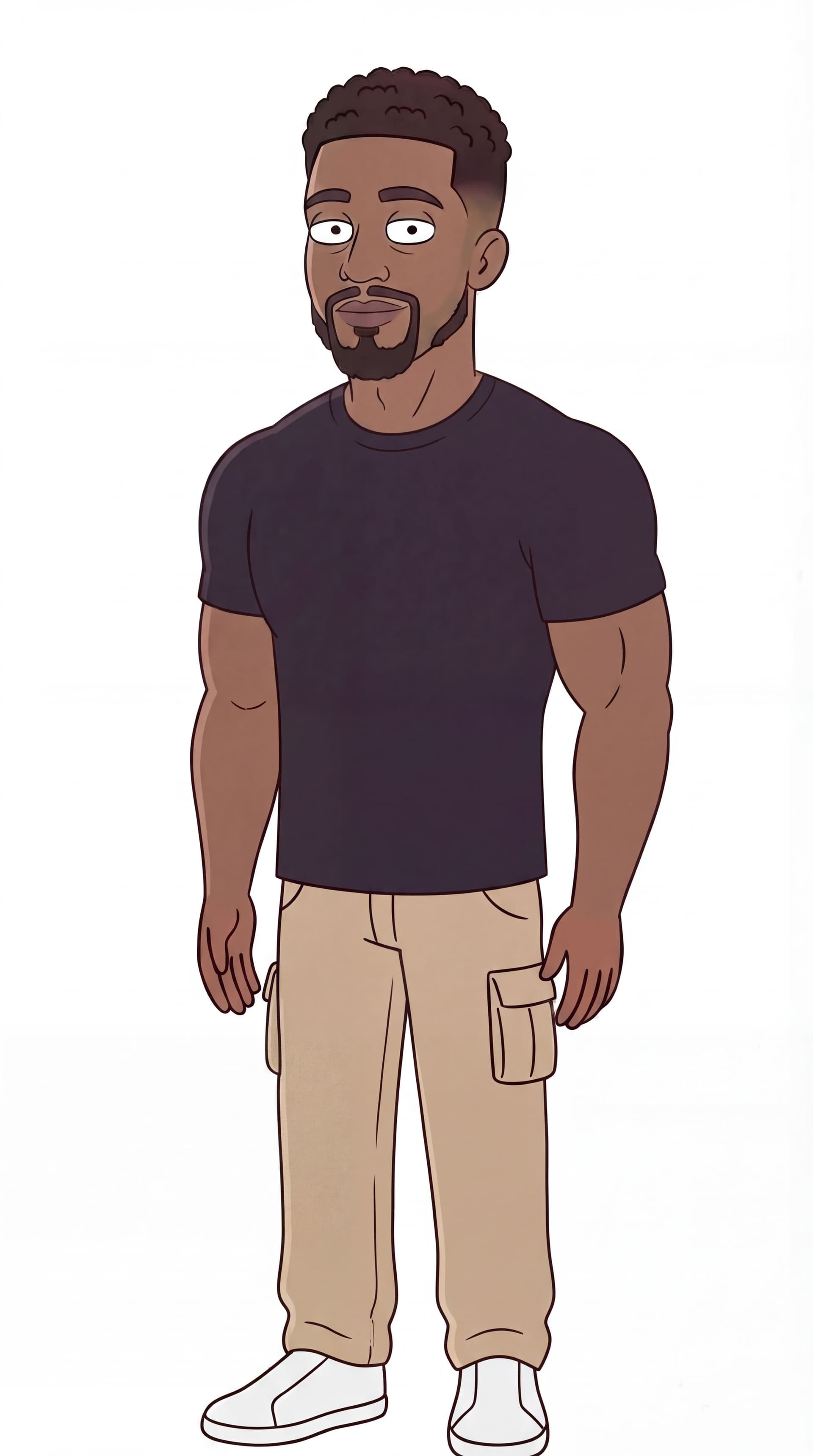 AI generated: make him lengthy legs tall. 
