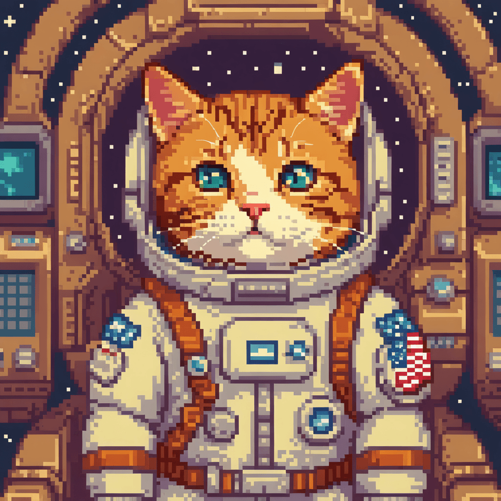 AI generated: Cute cat in astronaut suite space, SAI Pixel Art