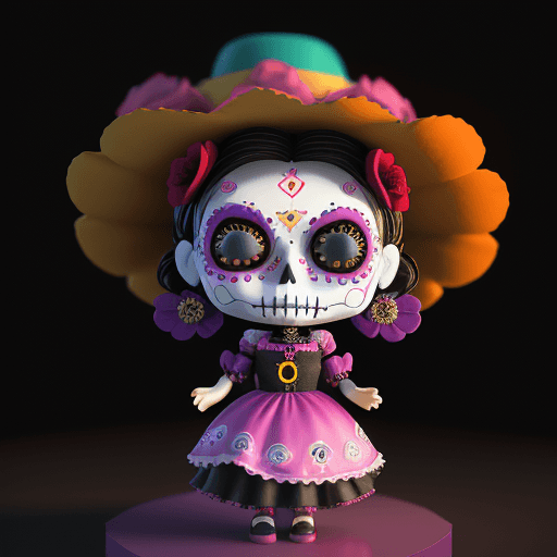 AI generated: funko doll catrina, dia de muertos art, dia de los muertos, coco, strong warm bright lighting, color...
