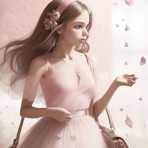 AI generated:  A feminine handbag petit and rose petals scattered around, a very thin tulle fluttering softly in t...