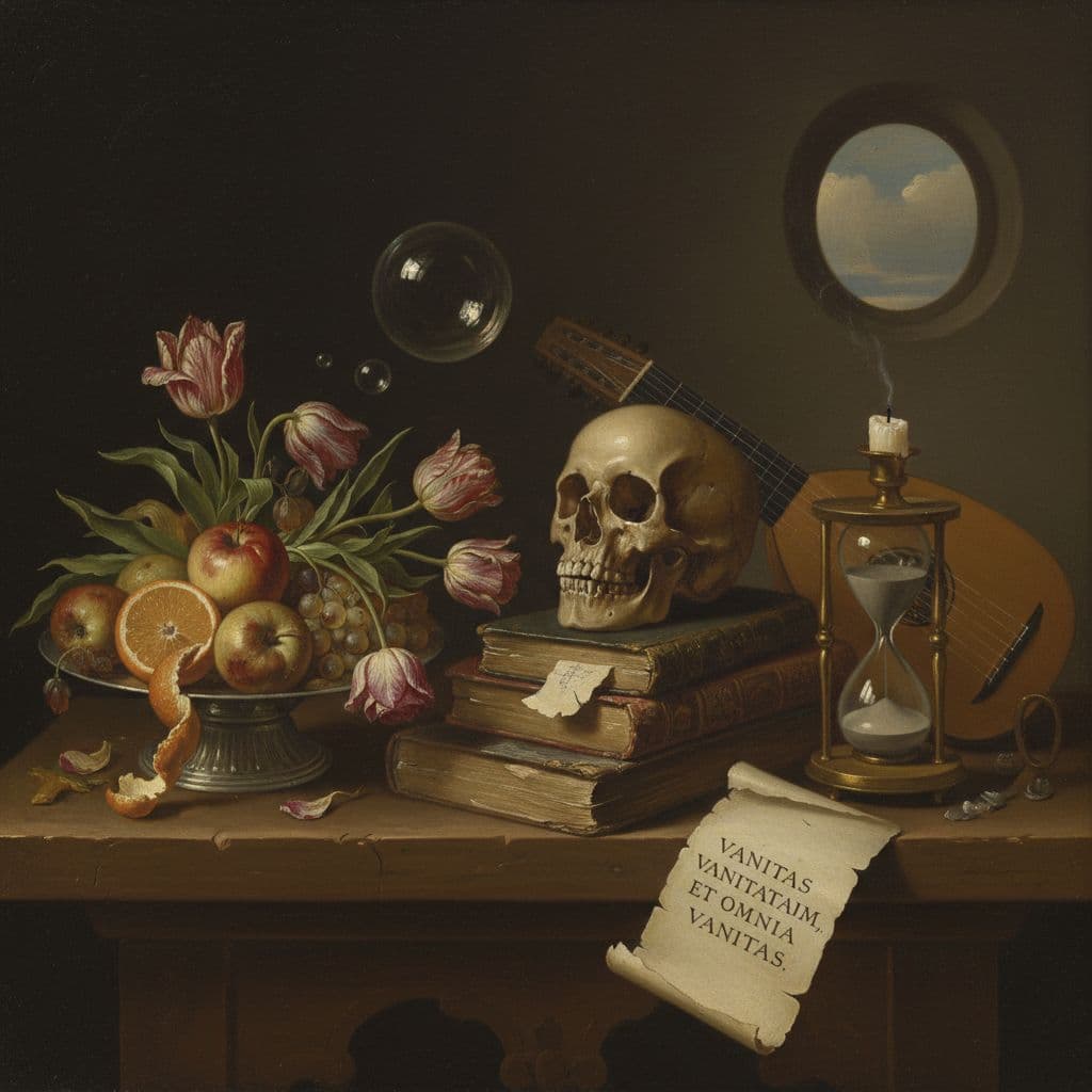 AI generated: Vanitas is an artistic style that emerged in 16th- and 17th-century Europe, particularly in Dutch pa...