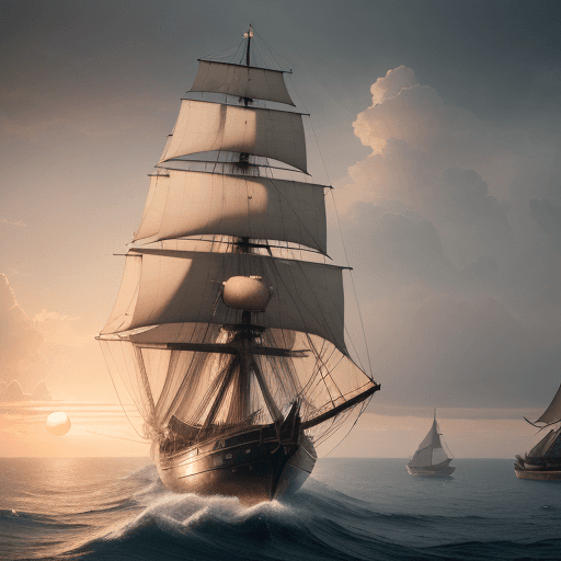 AI generated: Photo of a ultra realistic sailing ship, dramatic light, pale sunrise, cinematic lighting, battered,...