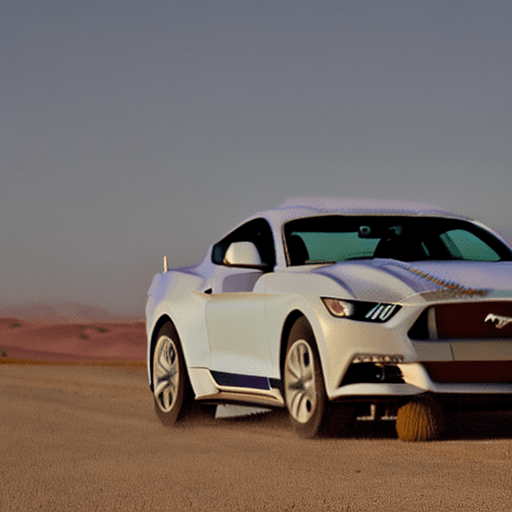 AI generated: cowboy in the ford mustang chelby in the desert

