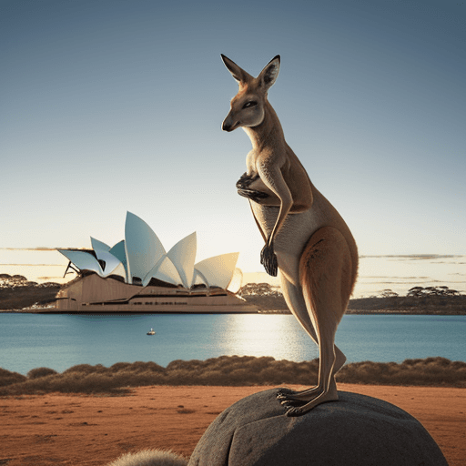AI generated: "Capture the essence of Australia with an image featuring a majestic kangaroo proudly standing in fr...