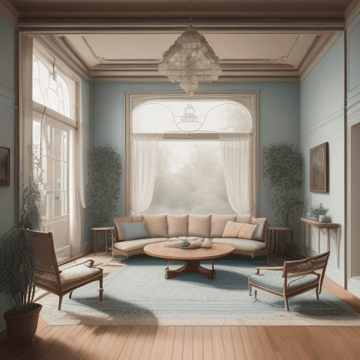 AI generated: High resolution photography interior design, dreamy sunken living room conversation pit, wooden floo...