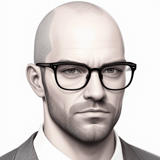 AI generated: hiperrealistic portrait, ink, a man without hair, with face hair and glasses, portrait isolated on w...