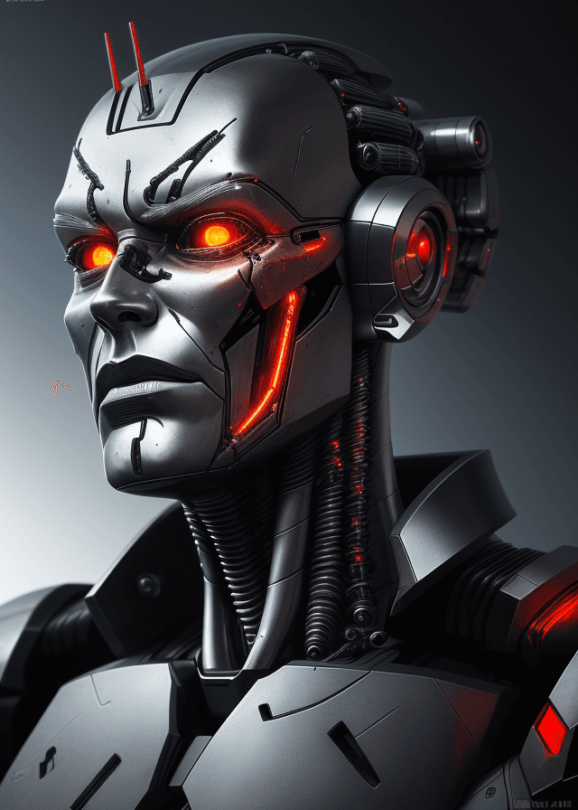 AI generated: portrait of robot Terminator, cyborg, evil, in dynamics, highly detailed, packed with hidden details...