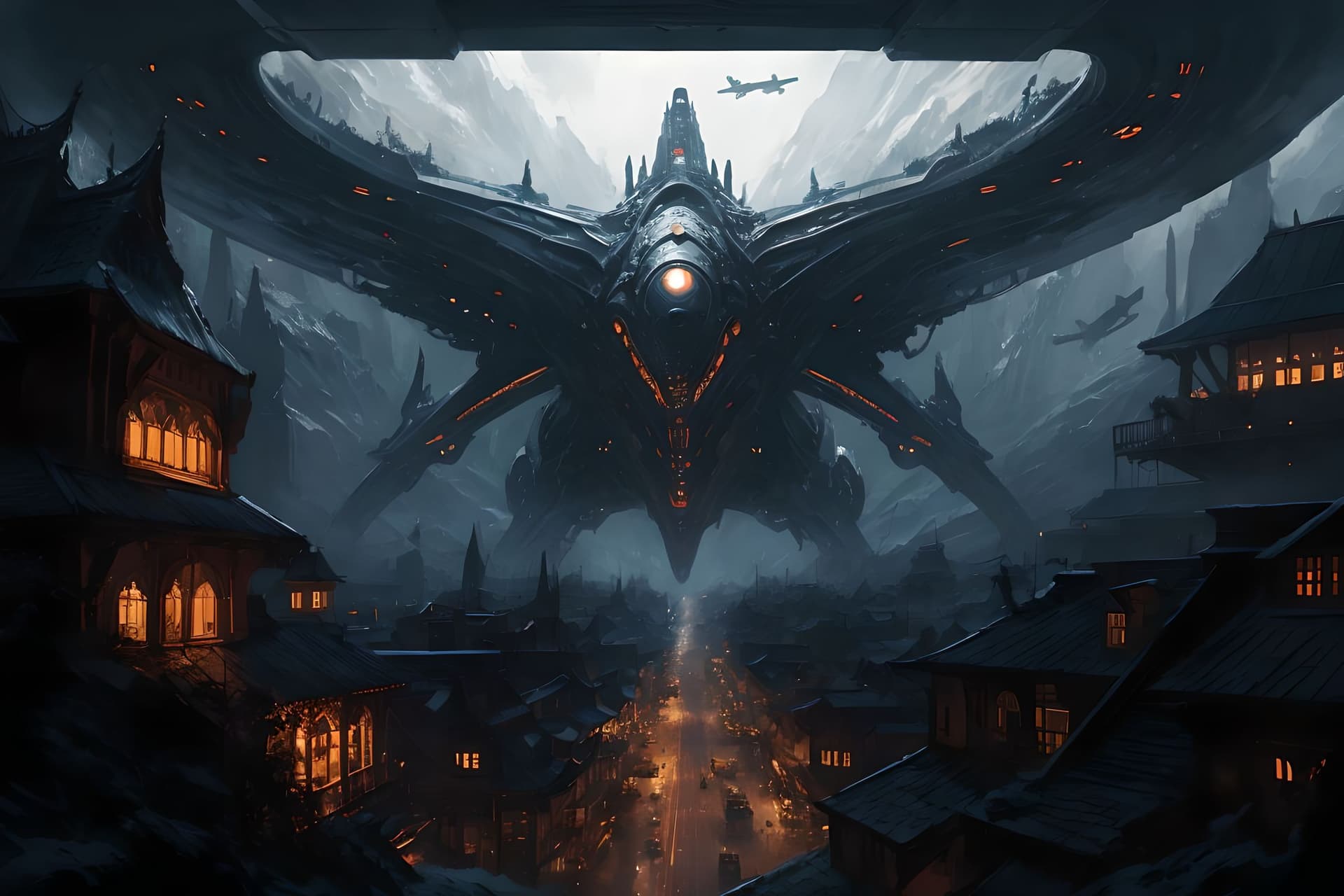 AI generated: A view of the futuristic airport looking down from the control tower, There is a futuristic city nea...