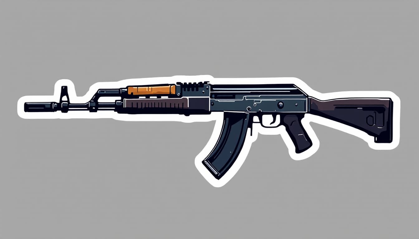 AI generated: a sticker of AK-47, anime style, minimalist design, trending on ArtStation --ar 2:3 --q 2 --niji 