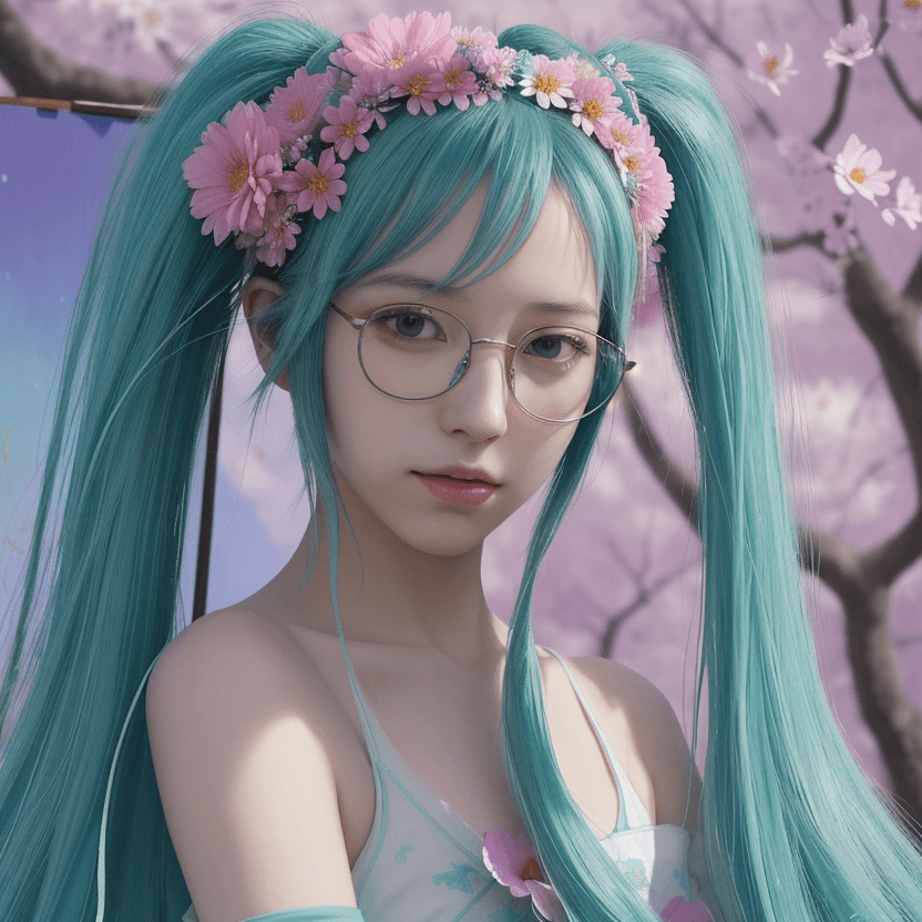 AI generated: hatsune miku, a painting of a woman with flowers in her hair, a character portrait, inspired by Jame...