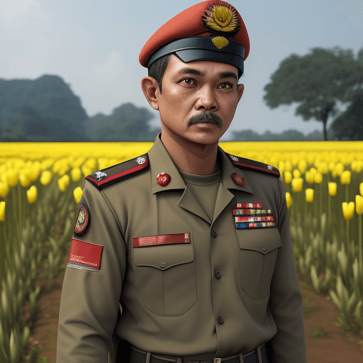 AI generated: buatkan sebuah photo 4D realistic, pria indonesia, seorang tentara Nasional Indonesia, background me...