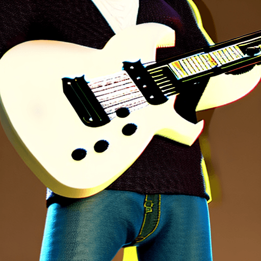 AI generated: long haired rocker latino man playing a flyng electric guitaroctane render, 8k