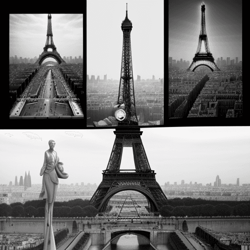 AI generated: Collage art to project on walls describing paris life with people and the eiffel tower, the render n...