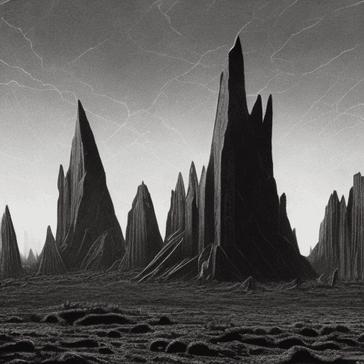 AI generated: A desolate landscape in perpetual twilight, blanketed by an endless fall of fine, gray ash that coat...