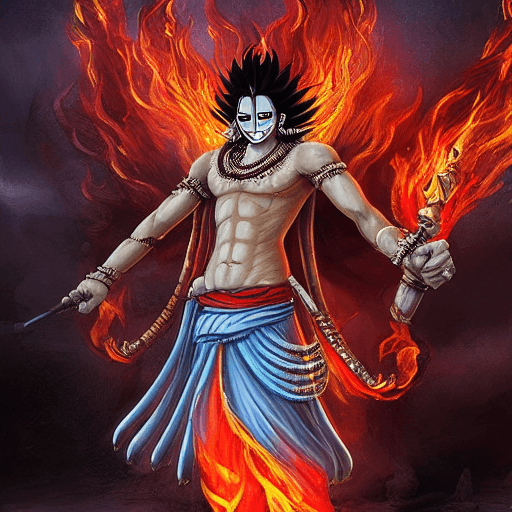 AI generated: Lord Shiva, Indian mythology, one piece character, symmetric body, wielding a trishula, full body, e...