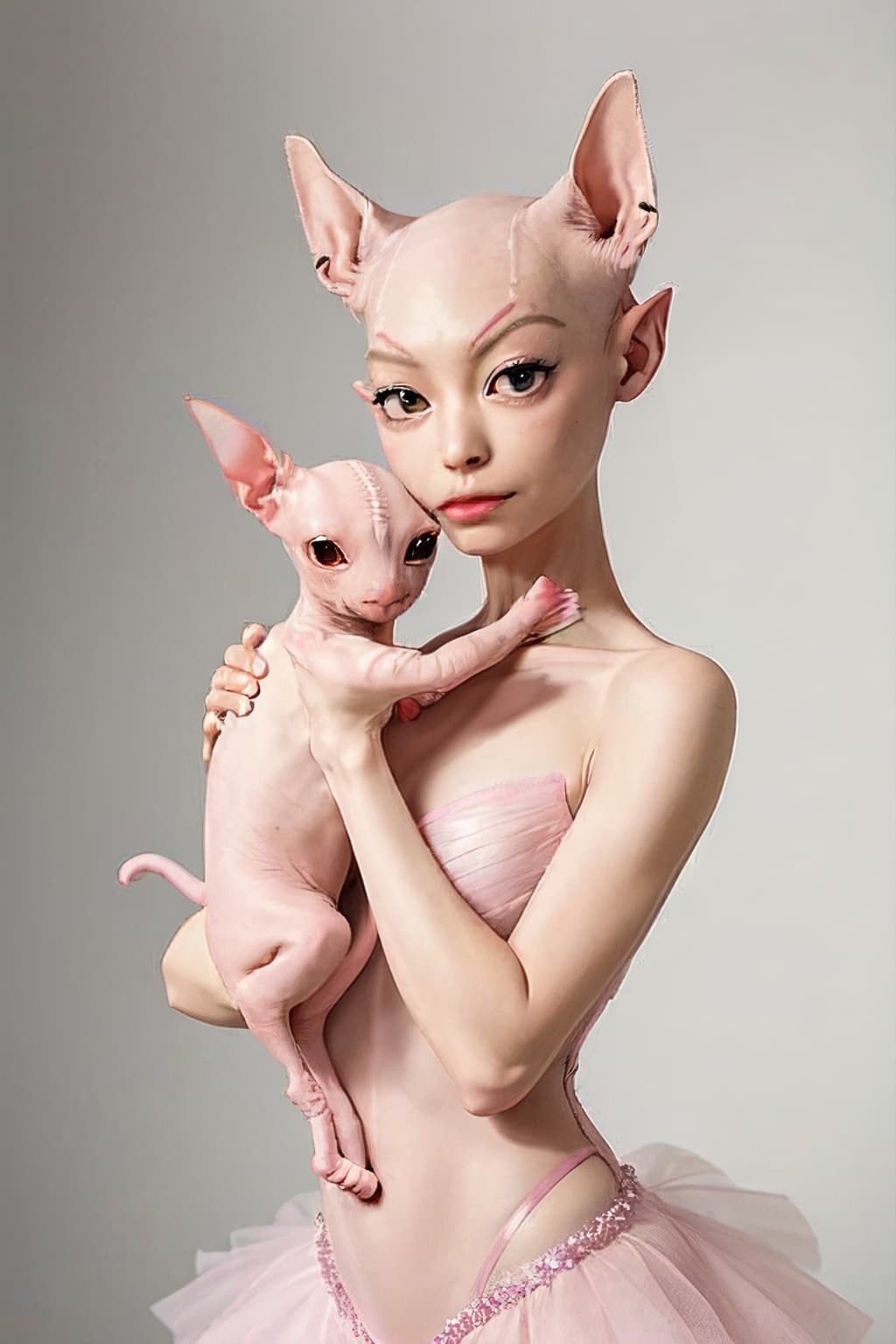 AI generated: ((best quality)), a hairless (sphynx cat:1. 1) as a (ballerina:1. 1) wearing a tutu, perfect eyes, h...