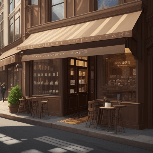 AI generated: Photography of a coffe shop architecture exterior cover brown color,Coffee spilled over the building...
