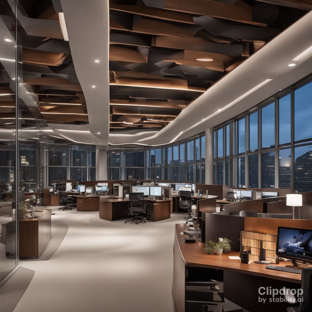AI generated: Hyper-realistic photography of office interior design inside a large company of oil and gas and inve...