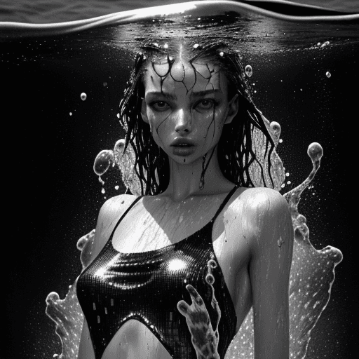 AI generated: a black and white photo of a woman in the water, mert and marcus, drops, kristine froseth, carola ru...