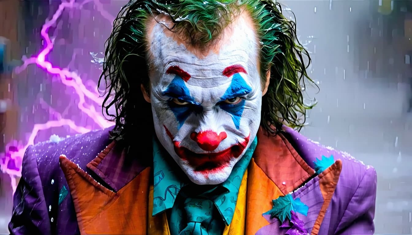 AI generated: Design a hyper-realistic Joker from Canada: This villain wears a mix of traditional Canadian element...