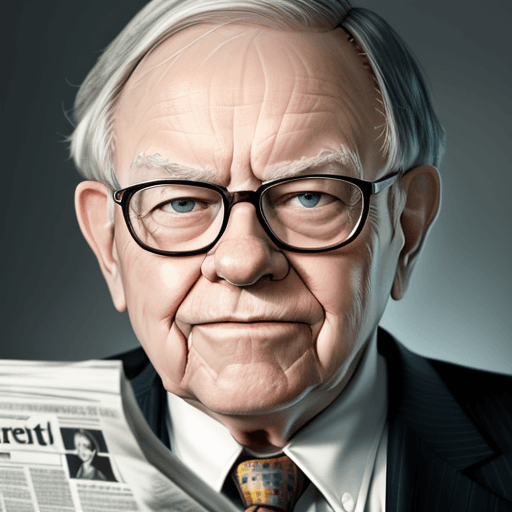 AI generated: warren buffet reading newspapers with a headline call Investimentos, portrait, full of colour, ultra...