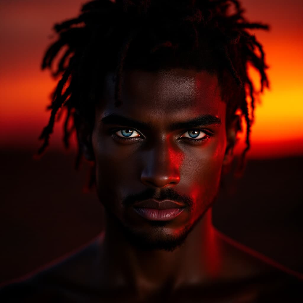AI generated: front shot, upper body, professional model, greek dark face features, different colored eyes blue an...