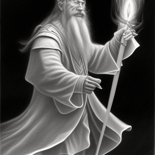 AI generated: a pencil artist illustration of a wizard firing his wand 