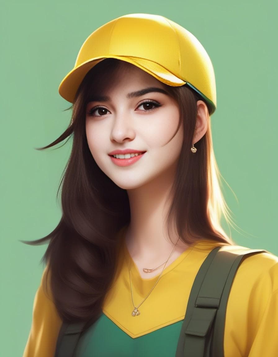 AI generated: 1girl, upper body, (dark simple yellow cap:1.3), a character portrait, trending on Artstation, digit...