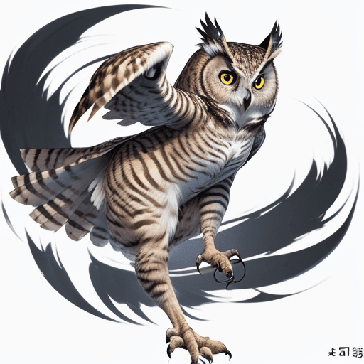 AI generated: part owl, part cat, owl cat, creature, cute, concept art, anime, 2D, painting, portrait, full body i...