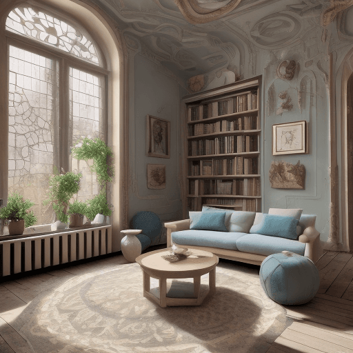 AI generated: High resolution photography interior design, dreamy sunken living room conversation pit, wooden floo...